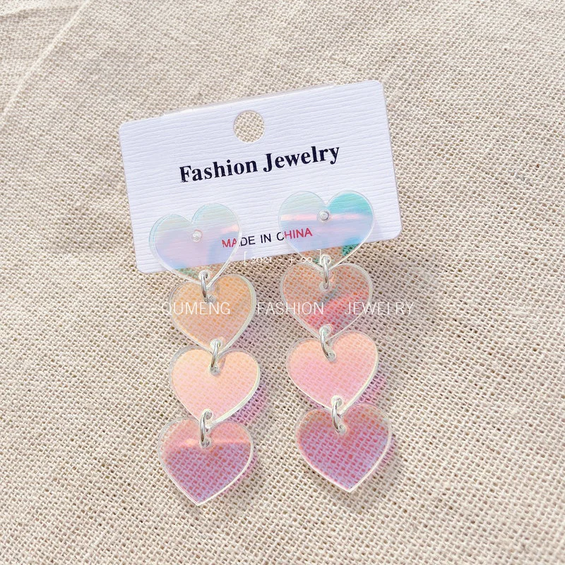 

New laser colorful acrylic love earrings long temperament earrings Korean ins wind earrings female jewelry wholesale