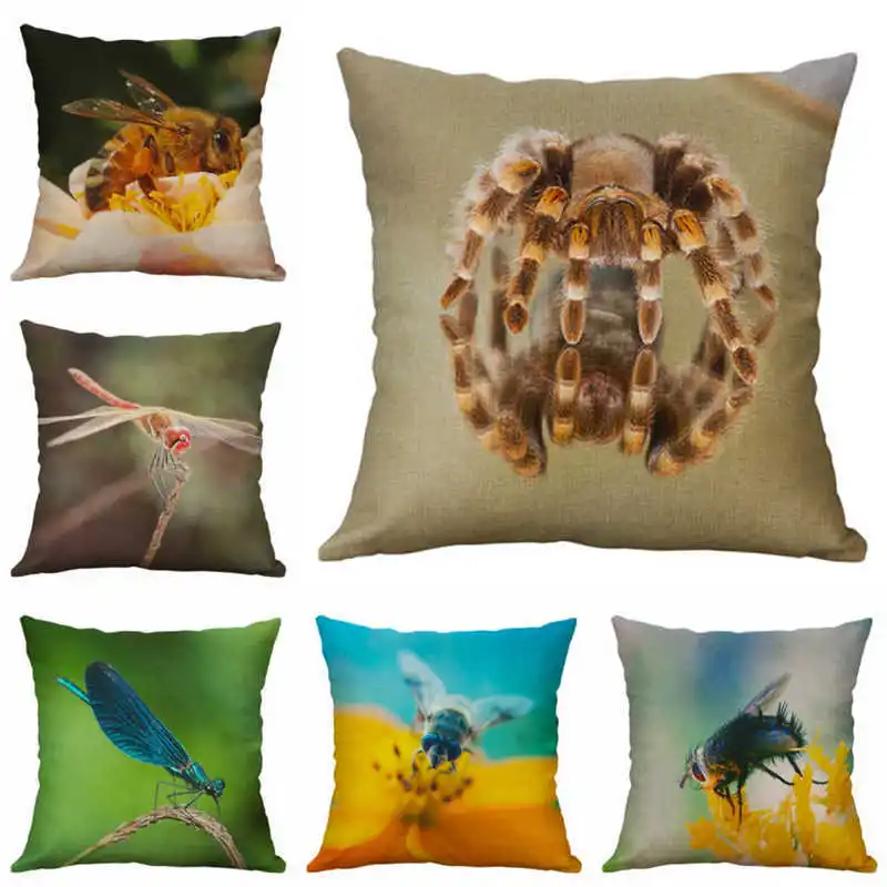 

Чехол с принтом в виде стрекозы из хлопка и льна