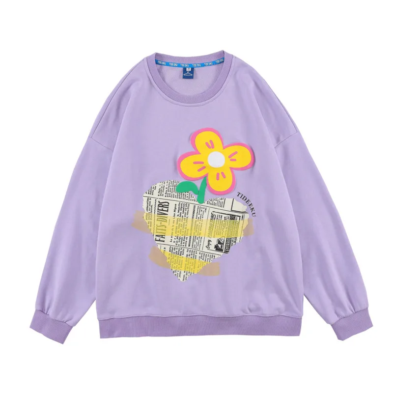 

Autumn Leisure Sweatshirt Women Foam Nostalgic Love Small Flower Pullover Tops 2021 Fashion Print Round Neck Pullover Sweatshirt