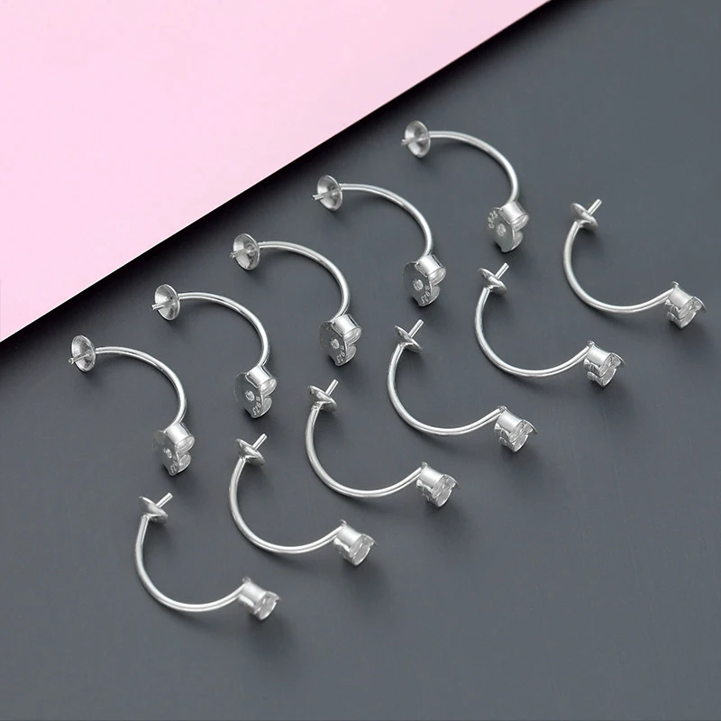 

New Sterling silver S925 U-shaped Earrings Holder Earplugs Bottom Settings DIY Jewelry Accessories