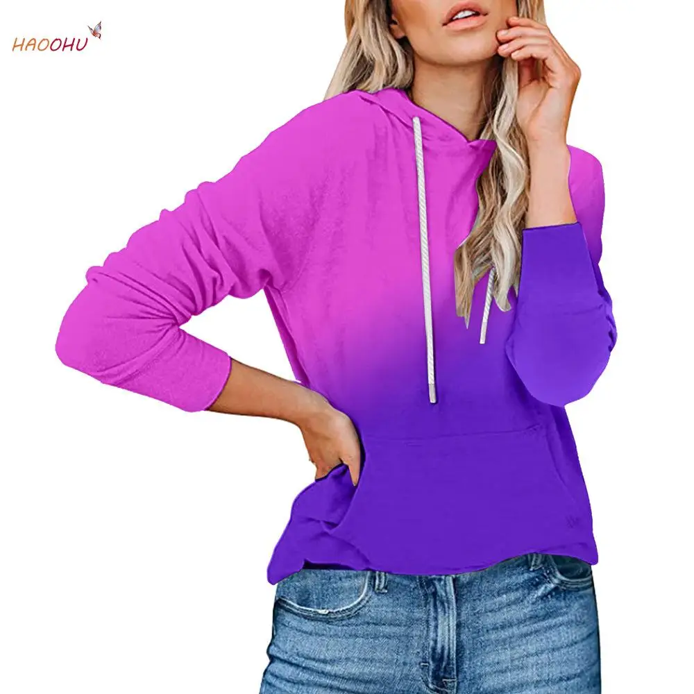 

Women's Hooded Sweatshirt Autumn Winter Clothes Gradient Tie-Dyed Hoodies 2021 Urban Loose Casual Long Sleeves Sports Pulovers