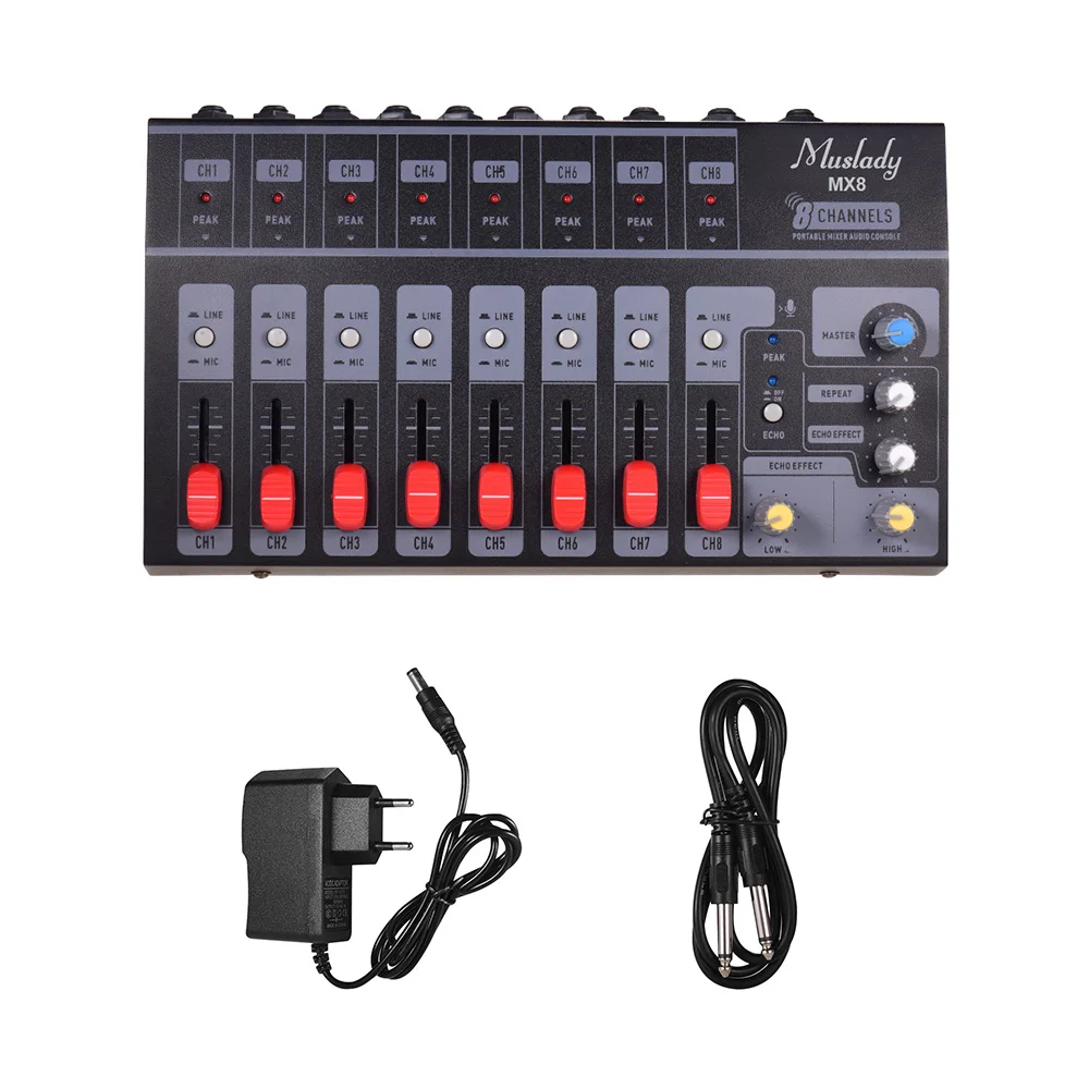 Muslady MX8 компактная звуковая карта микшерная консоль цифровой аудиомикшер BT MP3 USB вход+ 12 В фантомная мощность для музыкальная запись