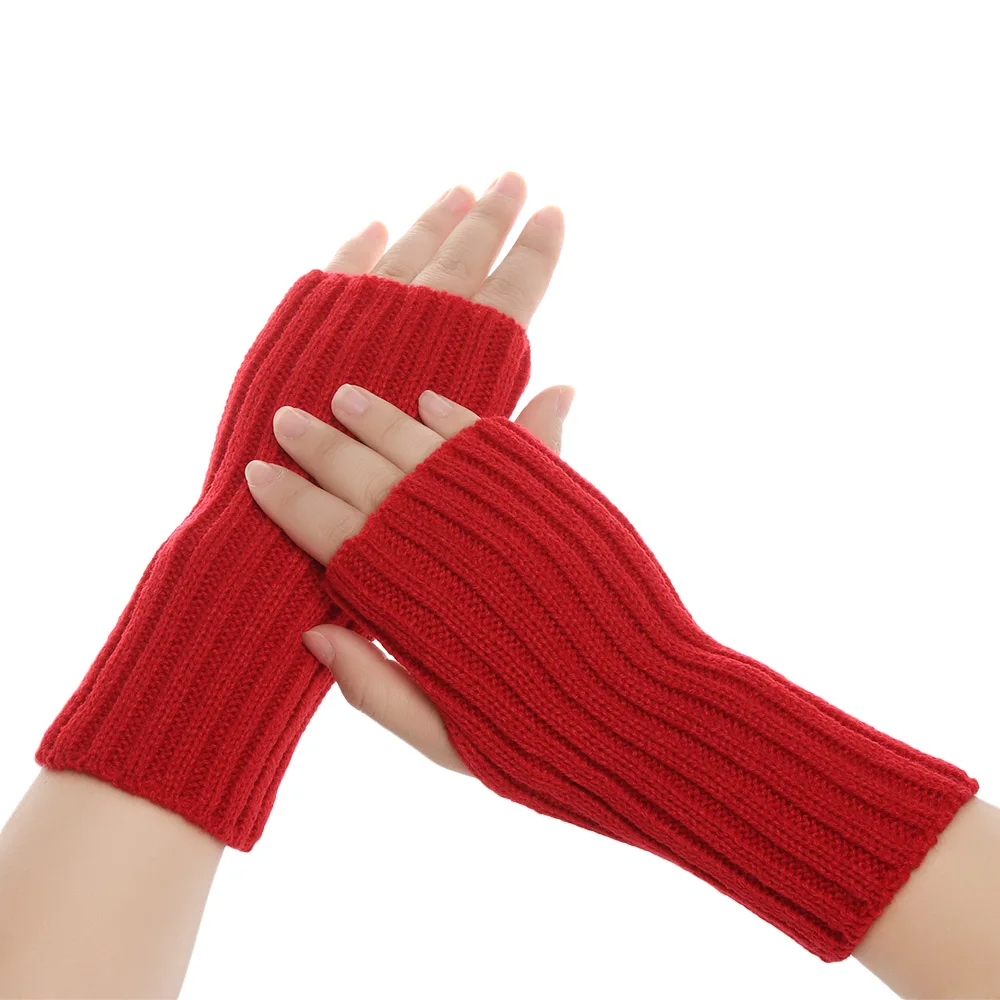 1 Pair Fashion Autumn Winter Spring Warm Women Ladies Girl Solid Gloves Arm Warmer Long Fingerless Xmas Knitting Wool Mittens - Цвет: Style3-red