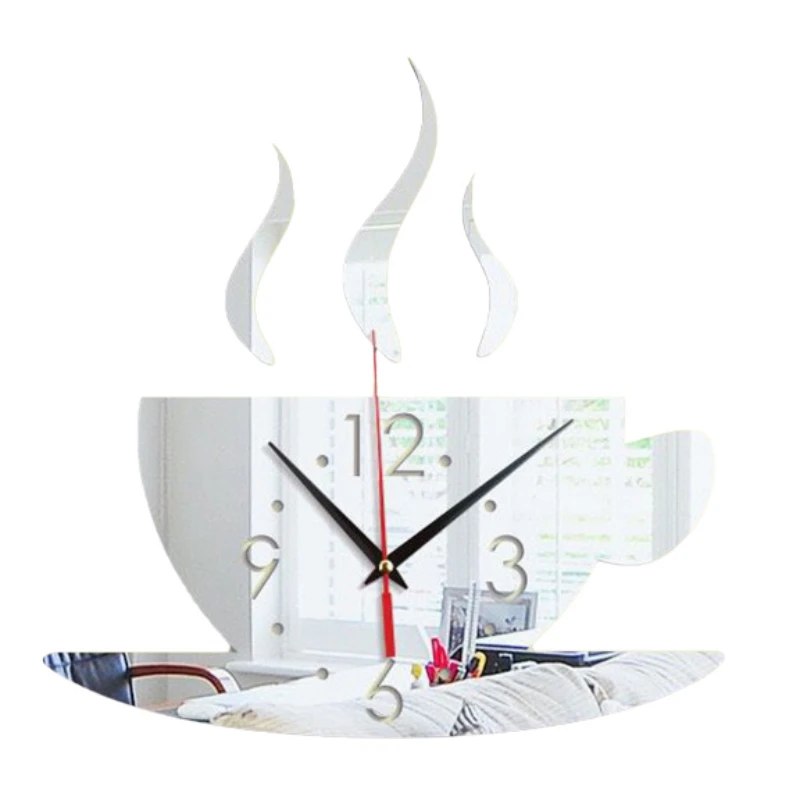 New Hot 3D Mirror Wall Clock DIY Coffee Shape Acrylic Mod ern Design Watch For Living Room Home Decoration/ | Дом и сад