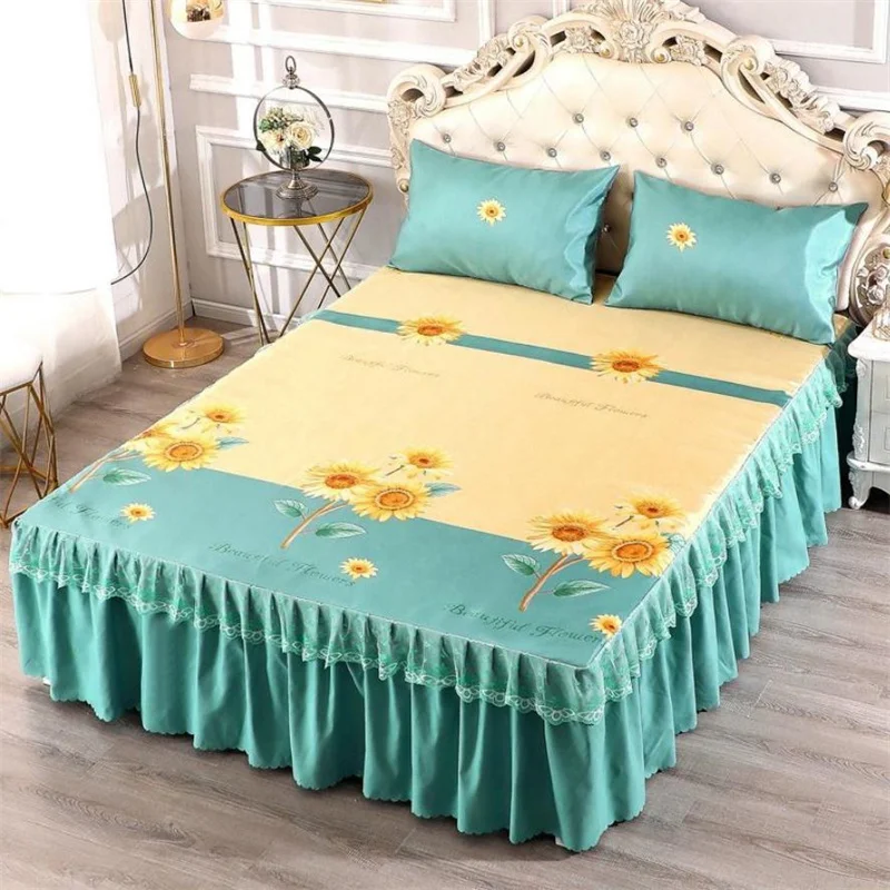 

Sunflower Idyllic Bed Skirt Home Textile Bedding 3pcs/set(1Bed Skirt + 2pcs Pillowcase) Bed Sheet King/Quee Bedspread F0558