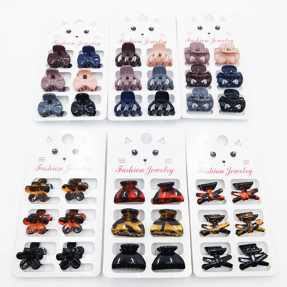 

6PCS/Set Plastic Small Hair Crab Claw Women Girl Leopard Bow Cute Mini Clamp Clips Hairpin Barrettes Basic Hair Accessories