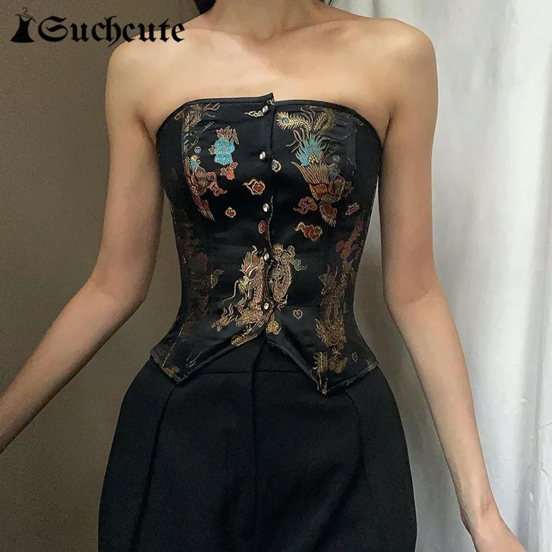 

SUCHCUTE Gothic Bandage Women Corset Sexy Backless Dark Academic Crop Camis Fairycore Korean Fashion Streetwear Summer Tank Tops