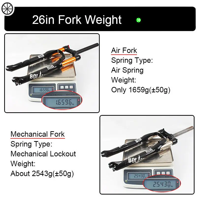 BOLANY MTB fork 26" 27.5''/29'' Crown Suspension Fork Air Straight/Tapered 1-1/8 Disc Brake Mountain Bike Forks Lightweight