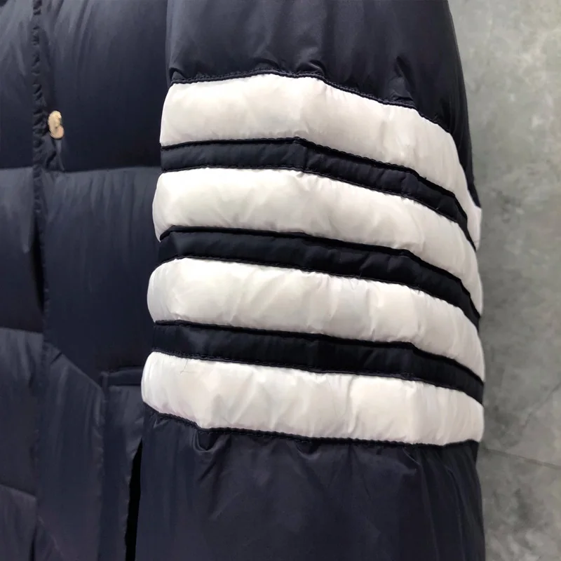 TB THOM Men's Winter Jacket Down Jackets Fashion Brand Navy Overcoat Down-Filled Matte Nylon 4-bar Stripe Wholesale TB Jacket