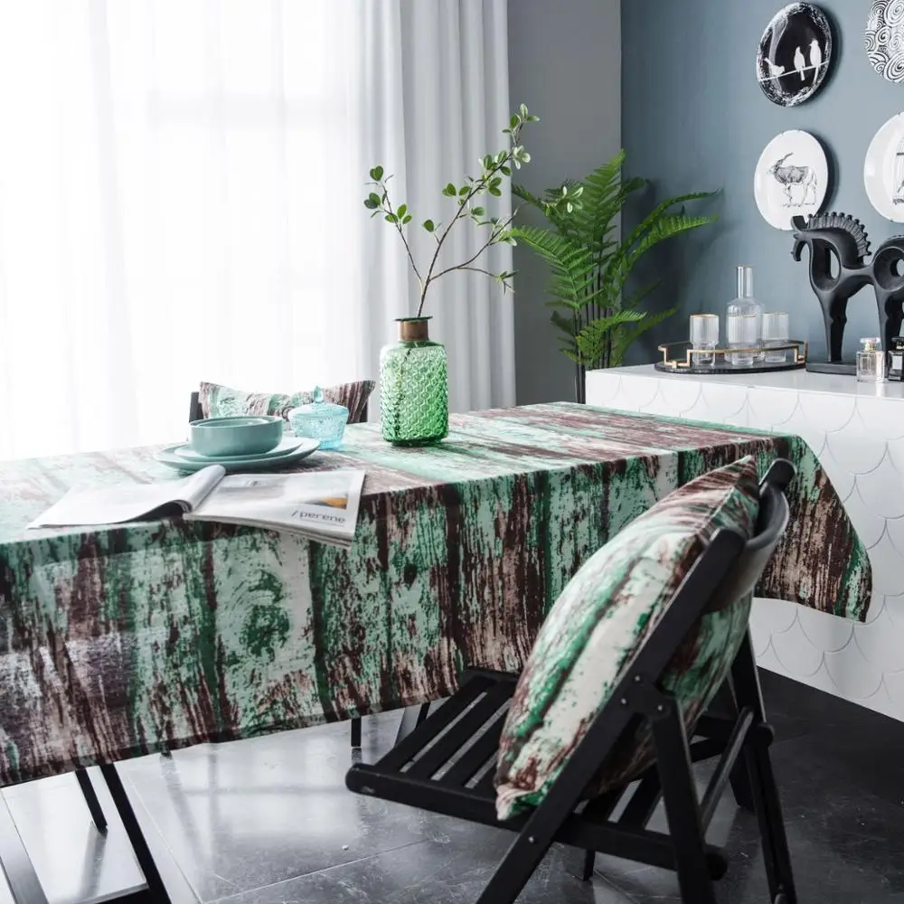 Ретро стиль креативная Имитация древесины Зеленая краска скатерть с принтом