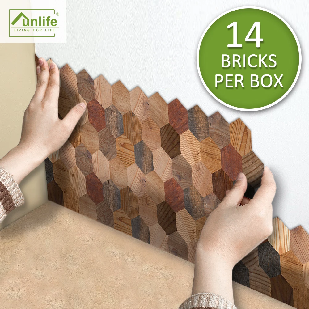 

Funlife®Американский стиль™Самоклеящаяся водостойкая ПВХ Наклейка на стену, шестигранный деревянный настенный стикер для кухни, ванной, гост...