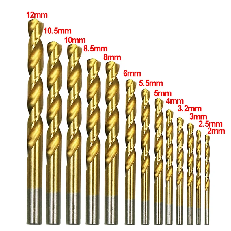 13Pcs Titanium Coated HSS High Speed Steel Drill Bit Set Tool 2mm 2.5mm 3mm 3.2mm 4mm 5mm 5.5mm 6mm 8mm 8.5mm 10mm 10.5mm 12mm images - 6