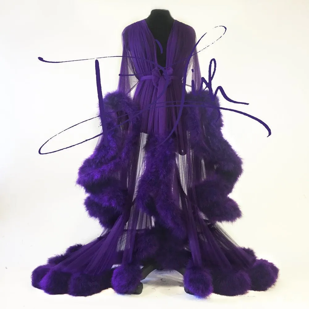 

Imperial Grape Night Gown Cassandra Robe Fur Nightgown Bathrobe Sleepwear Bridal Robe Dressing Gown Party Gifts