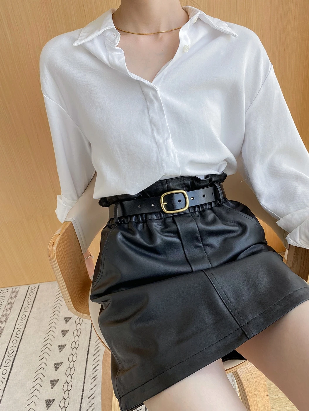 

JCHB 2021 100% Sheepskin Leather Skirt Women Korean Style Woman Skirts High Waist Skirts Ladies Spring Autumn Faldas Cortas Pph