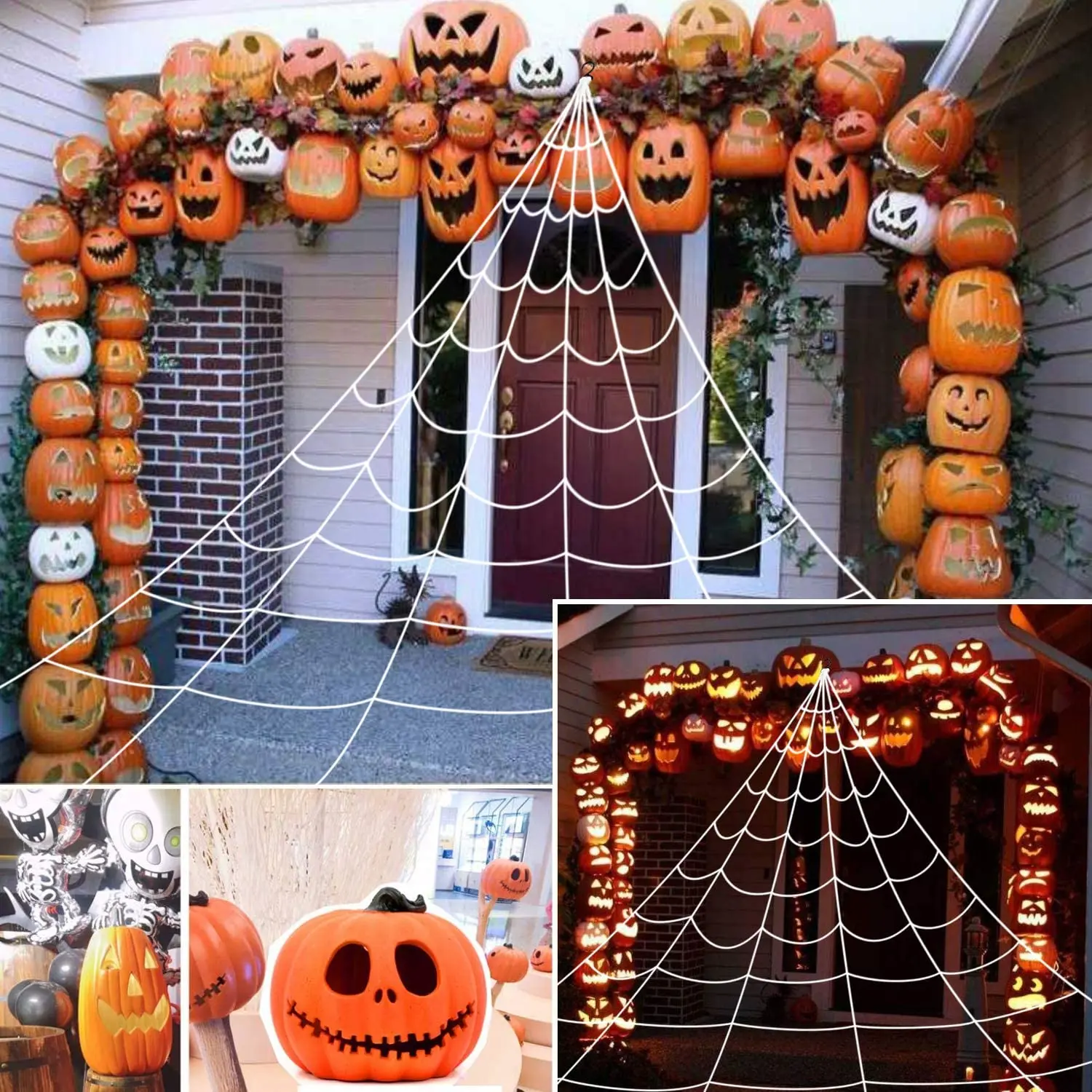 

Halloween Decorations Spider Web with Gutter Hook Set 16.4 Ft Giant Outdoor Party Yard Triangular Spider Web Decor Stretch Cobwe