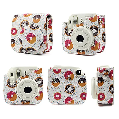 Doughnut Fujifilm Instax Mini camera Bag ColorfuI мгновенный аксессуар для камеры из искусственной кожи чехол с плечевым ремнем для Instax Mini 9 Min8 8 - Цвет: Doughnut