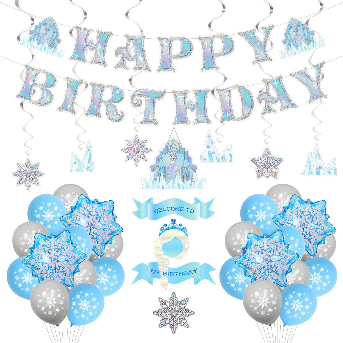 

Snowflake Theme Birthday Party Decoration Snowflake Foil Balloon Hanging Swirls for Girl Winter Birthday Party Supplies