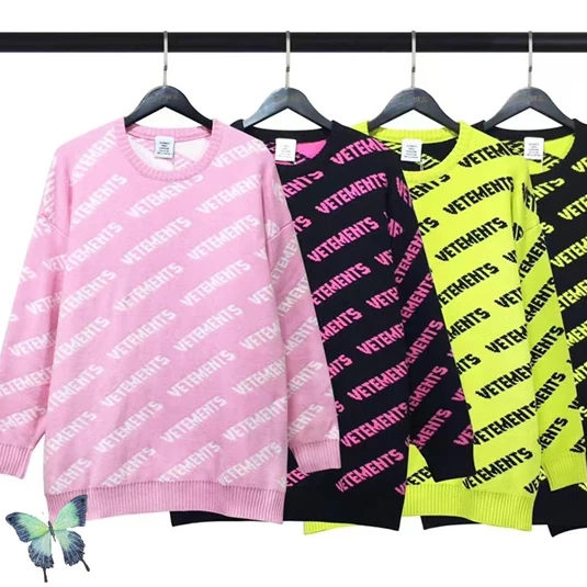 

VETEMENTS Sweater Full Logo Jacquard Letters Pattern Men Women Vetements Pullovers Sweaters