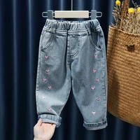 lovely baby girls jeans spring autumn loveheart embroidery toddler kids casual jean pants children denim trousers