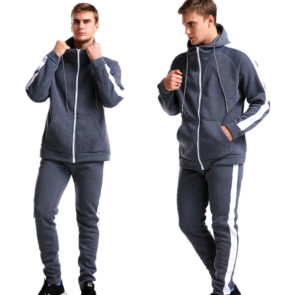 

New Brand zipper Men Set Causal Fitness Patchwork Jacket Men 2Pcs Tracksuit jogging Sportswear Hoodies Sweatshirt Pants Suit