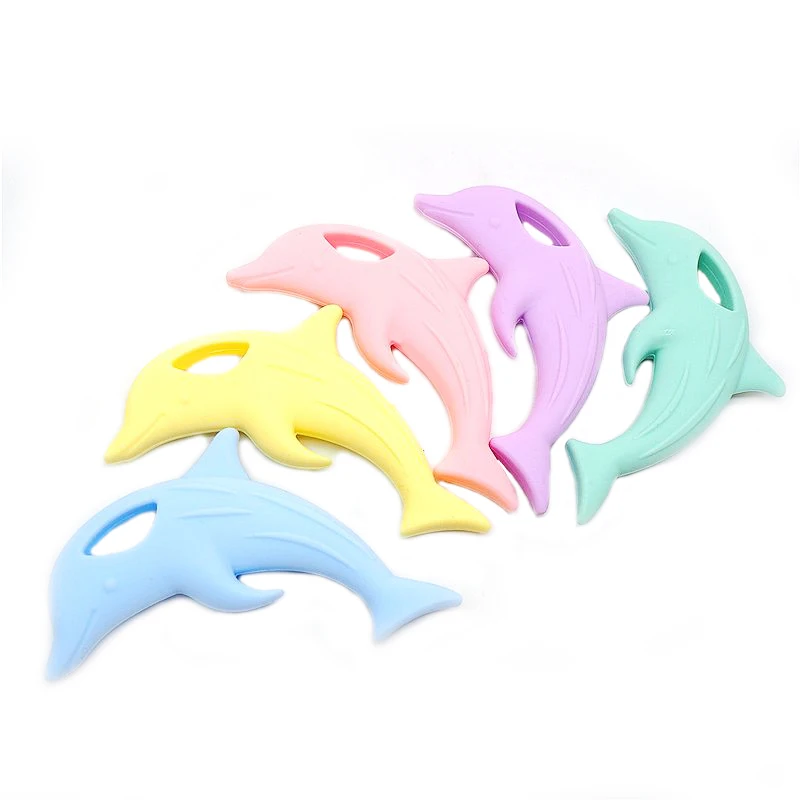 Chenkai 10PCS BPA Free Silicone Dolphin Teether Baby Cartoon Pacifier Chewable Pendant Teething For DIY Infant Sensory Toys