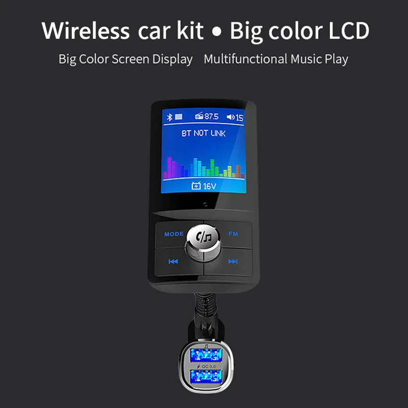 JaJaBor FM Transmitter Bluetooth Car kit Handsfree Support Folder Song Playback Large Color Screen Display AUX-IN MP3 Player | Автомобили