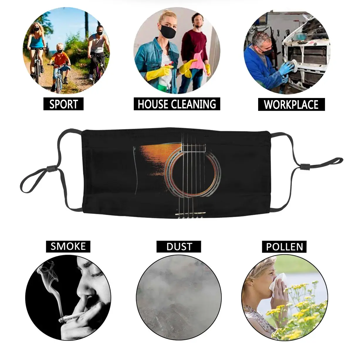 

Acoustic Guitar Hi-Lite Rock Music Non-Disposable Face Mask Anti Haze Dustproof Mask Protection Mask Respirator Mouth Muffle