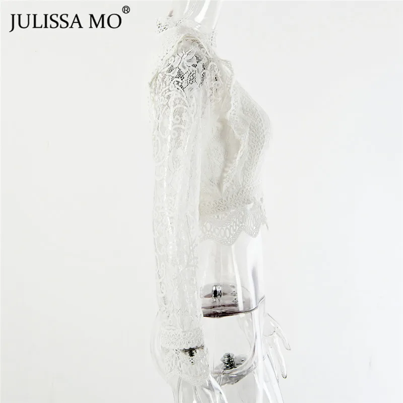 JULISSA MO белые кружевные блузки рубашки женские осенние сексуальные открытые рубашки с длинным рукавом футболки модные милые цветочные вязаные крючком женские топы