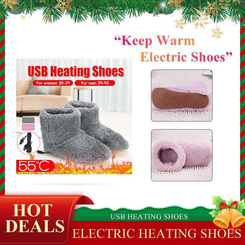 

2022 New Fashion Electric Heated Shoes Washable Comfortable Plush Foot Warmer Winter Snow Boots Gift Woman Man Usb Charging
