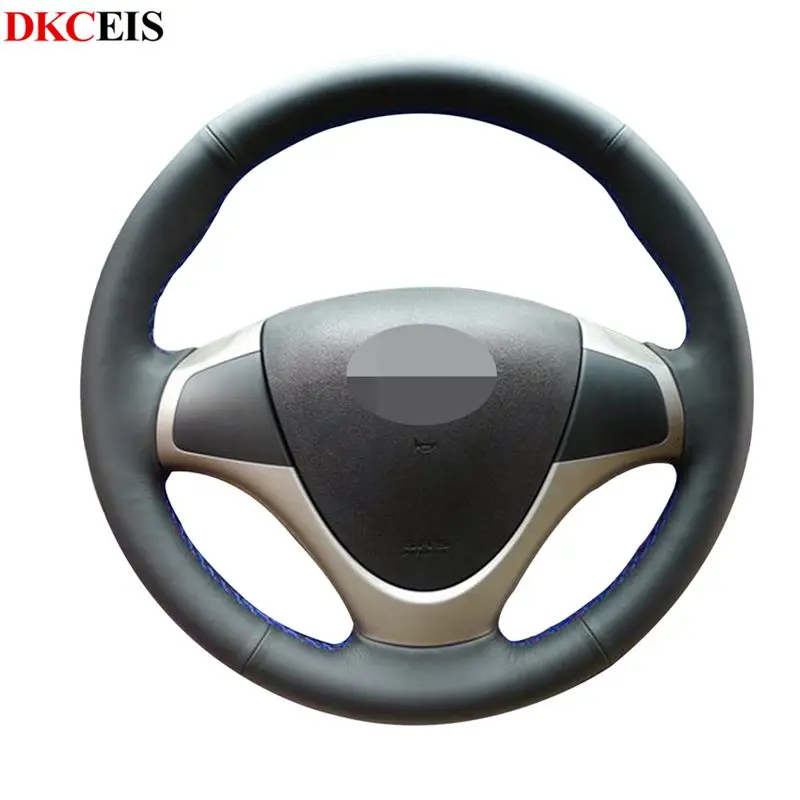 Сшитый вручную черный мягкий PU искусственная кожа Чехол рулевого колеса