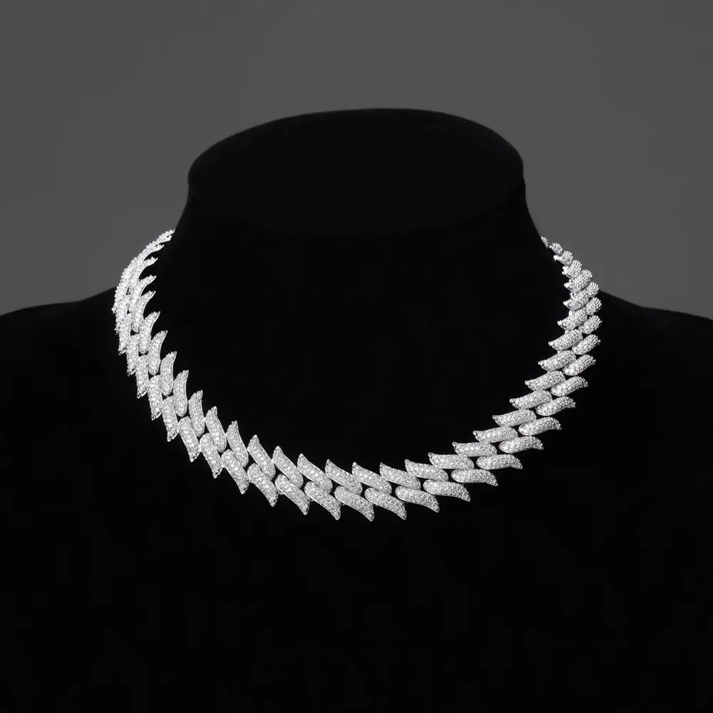 

2021 New Iced Out 16mm Miami Box Clasp Cuban Chain Heavy Spike shape Necklace Cubic Zircon Bling Hip hop for Men Jewelry