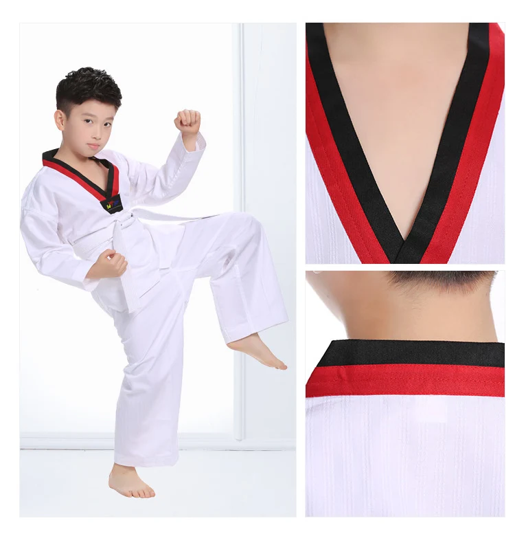 WTF белая униформа для тхэквондо детей и взрослых костюм Dobok Karate одежда с длинным