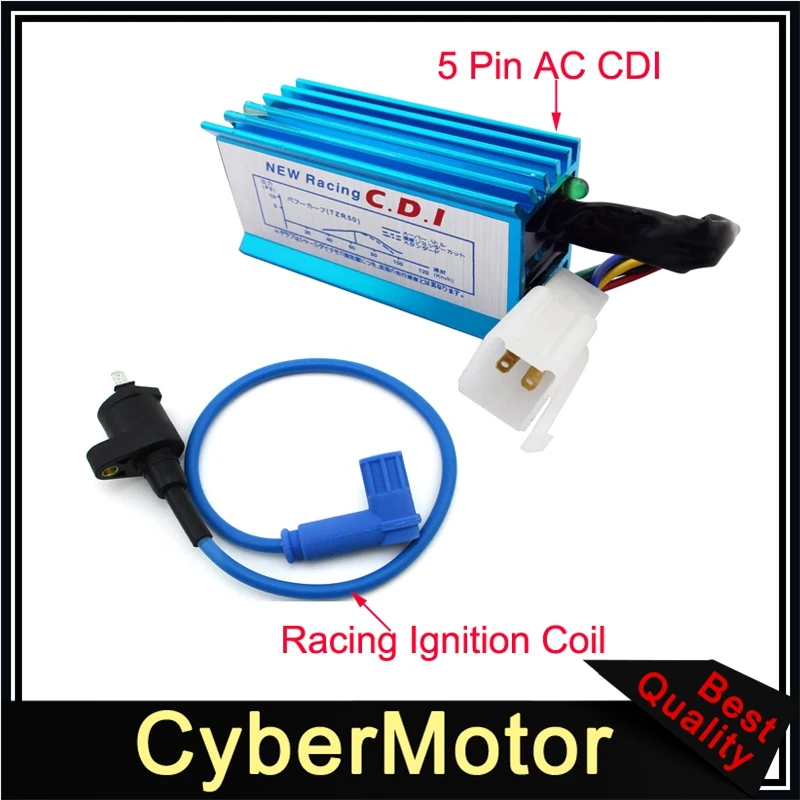 Катушка зажигания для гоночных гонок синего цвета + 5pin CDI переменного тока 50cc 70cc