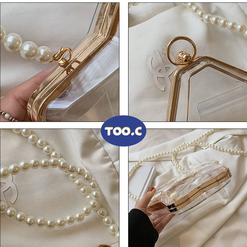 

2021 Pearl star Transparent Lipstick Bags Chain Women's Shoulder Bag Female Designer Luxury Crossbody Bag PVC Mini Handbag Purse