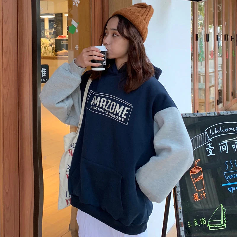 Женские толстовки с длинным рукавом и бархатом свободная универсальная