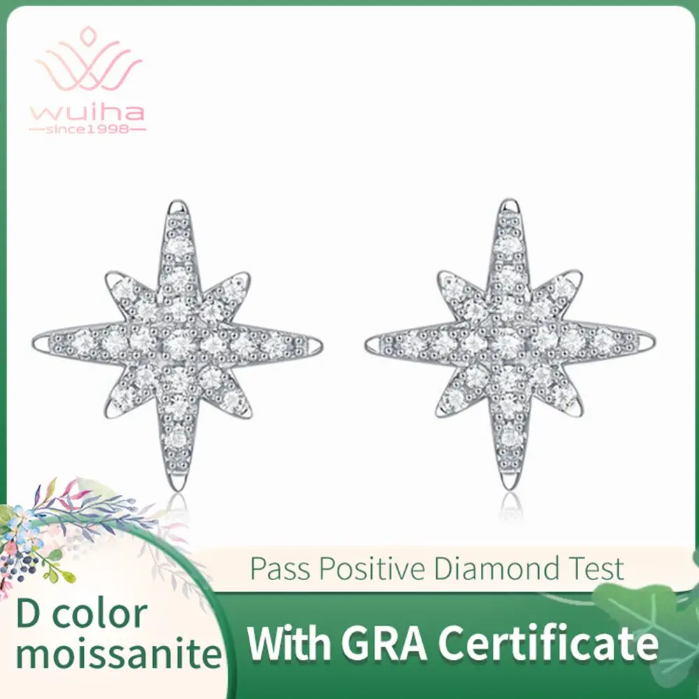 

WUIHA Classic 925 Sterling Silver VVS1 Real Moissanite Diamonds Wedding Engagement Star Studs Earrings New Fine Jewelry With GRA