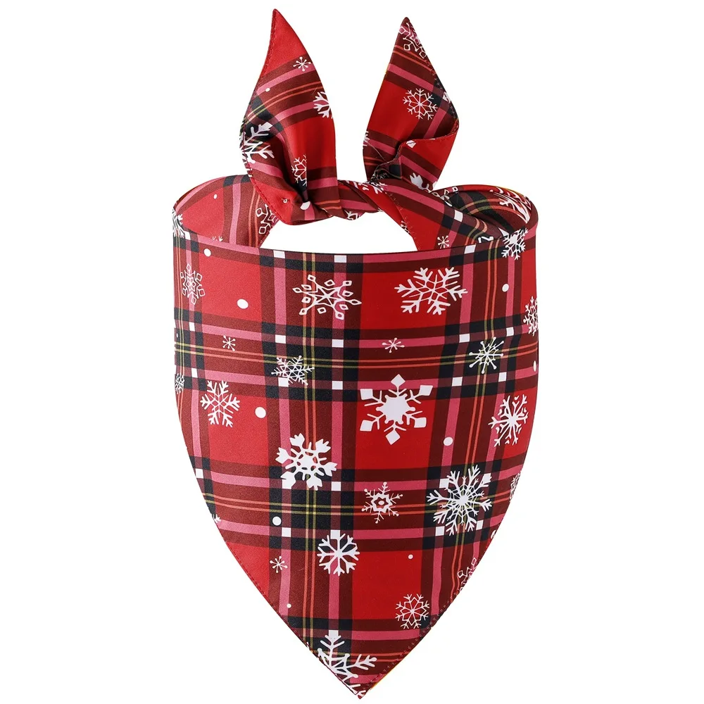 

Christmas Plaid Dog Bandana Classic Plaid Snowflake Pet Triangular Bibs Scarf Pets Beauty Accessories Collar