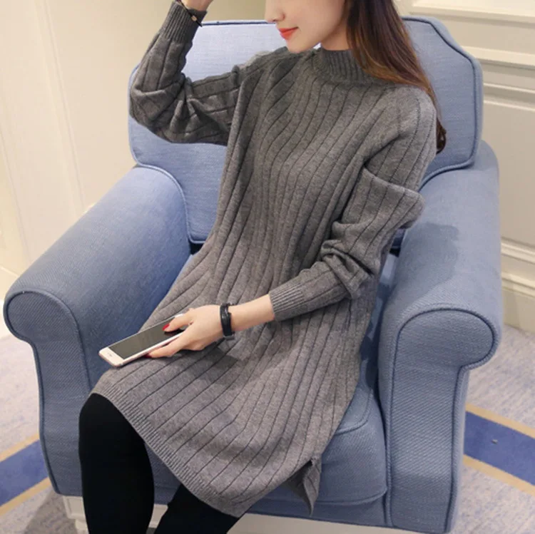 Half Turtleneck Sweater Dress Women For Winter Long Sleeve Knitted Office | Женская одежда