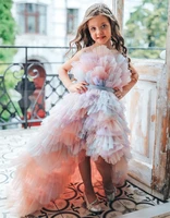 ruffle high low flower girl dress sheer neck puffy tulle princess birthday gown party pageant dress photography