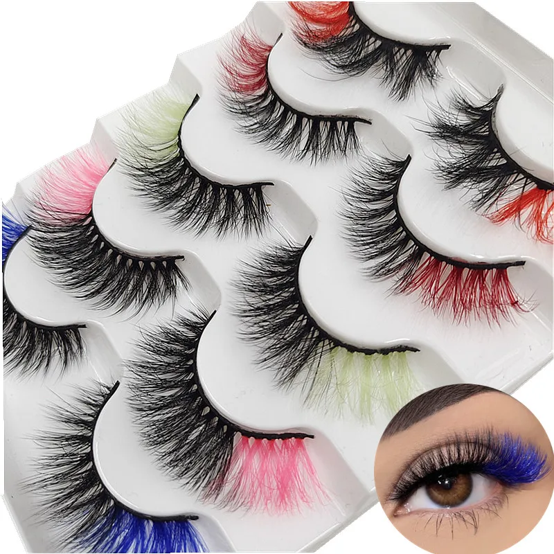 5 Pairs 3D White/Pink/Blue/Red Lashes with butterfly Wholesale Natural Long Colorful False Eyelashes Lash Extension Supplies | Красота и