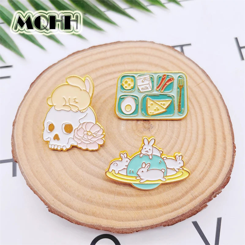 Креативные эмалированные булавки в виде мультяшных животных кролика еды цветов