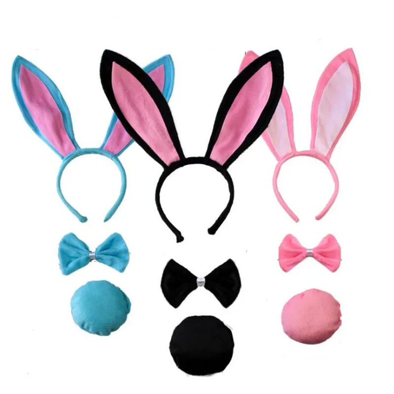 

2022 New Long Bunny Ears Headband Bow Tie Tail Women Girls Rabbit Cosplay Headwear Hen Party Dress Up Props Wedding Party Favor