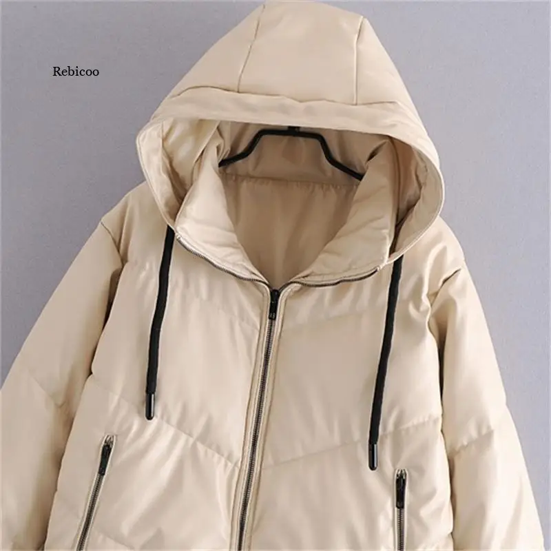 Женская модная Толстая Теплая стеганая куртка из искусственной кожи пальто