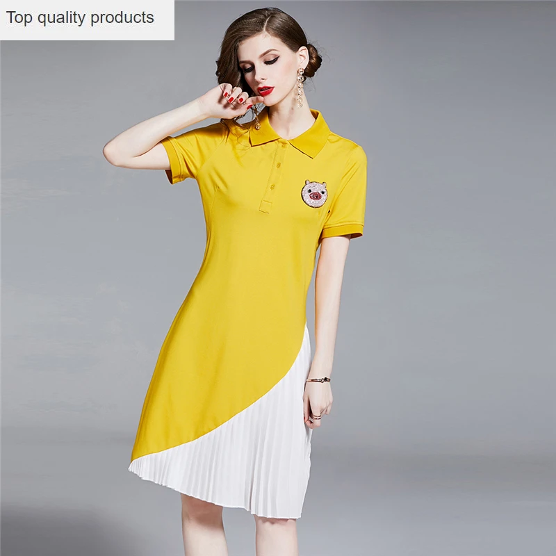 

Женское плиссированное платье с коротким рукавом, свободное платье с отложным воротником, коротким рукавом, с цветной строчкой, для колледж...