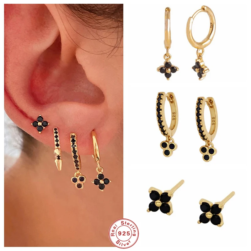 

Aide 925 Стерлинговое Серебро Черный циркониевое цветочное Подвесные серьги-кольца для женщин в стиле «Бохо Роскошные вечерние подарочный наб...
