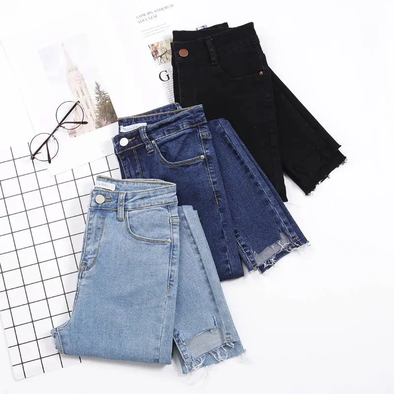 Женские узкие джинсы с высокой талией синие эластичные джинсы-карандаш для лета |