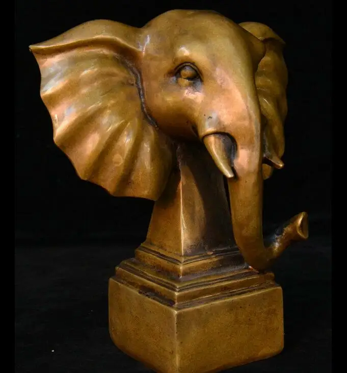 Old Chinese Dynasty Bronze Fengshui Wealth Animal Elephant Heffalump Head Statue | Дом и сад