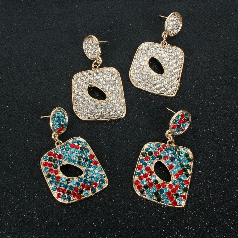 

Hoop Multicolor Crystal Aesthetic Earrings For Women Cutout Rhinestone Dangle Earings Fashion Jewelry 2020