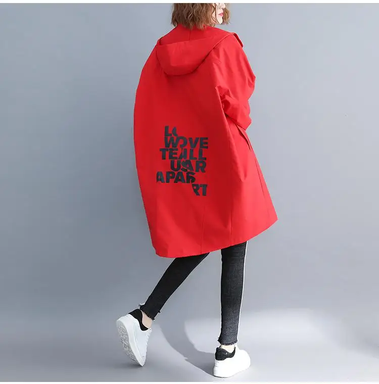 Большие размеры длинный плащ с капюшоном 5XL 6XL модное пальто с буквенным принтом ветровка повседневное пальто оверсайз для женщин одежда