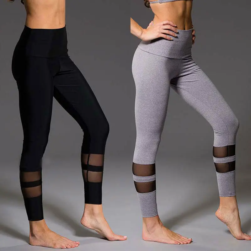 

Hot Women Yoga Fitness Mesh Splicing Solid Leggings Gym Stretch Sports Sexy Slim Elastic High Waist Tights Casual Pants Trousers